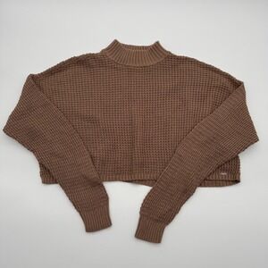 Hollister Brown Waffle Knit Mock Neck Cropped Sweater Womens Large L Cottagecore